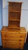 Pine chest of drawers and a small bookcase