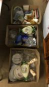 Three boxes of china and glass ware