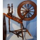 A mahogany spinning wheel by P. Stewart wheel makers to the Queen, Spitalfields, Dunkeld