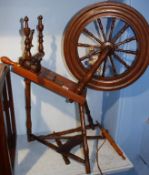 A mahogany spinning wheel by P. Stewart wheel makers to the Queen, Spitalfields, Dunkeld