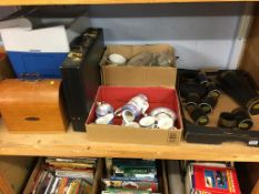 Shelf of assorted including part Portmeirion coffee set