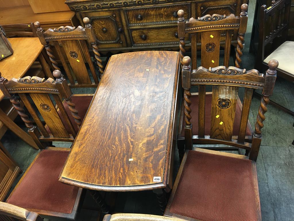 Oak gateleg table and four chairs