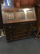 Oak linenfold bureau