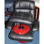 A black leather swivel chair and stool