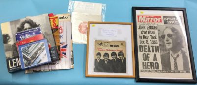Beatles memorabilia; including a copy of 'My Bonnie', 1965 Fan Club record etc.