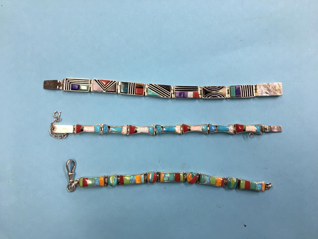 A sterling bracelet by Franklin Carrillo Laguna, together with two similar bracelets