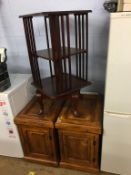 Pair of bedside cabinets and a revolving bookcase