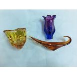 Three pieces of coloured glassware