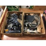 Two boxes of assorted metal ware