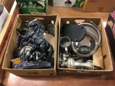 Two boxes of assorted metal ware