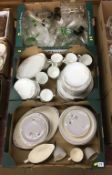 Three boxes including Royal Doulton dinner service and a quantity of glass ware