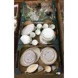 Three boxes including Royal Doulton dinner service and a quantity of glass ware