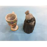 A pottery 'Frog mug' and a Lladro figure of a monk (2)