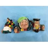 Royal Doulton 'The Balloon Seller', three character jugs and toby jugs