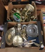 Two boxes of assorted metalware