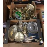 Two boxes of assorted metalware