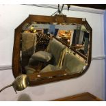 Art Deco mirror on oak mount, 77 x 60cm