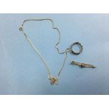 A 9ct gold brooch and chain, 3.9g etc.