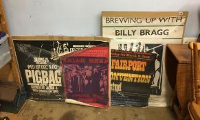 Vintage concert posters including Uriah Heep, Fairport Convention, Pig Bag etc.