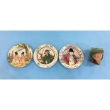 Three Doulton series ware plates and a 'Arriet' character jug