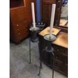 Pair of metalwork candle stands. Contactless collection is strictly by appointment on Thursday,