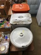 Three enamel bread bins. Contactless collection is strictly by appointment on Thursday, Friday and