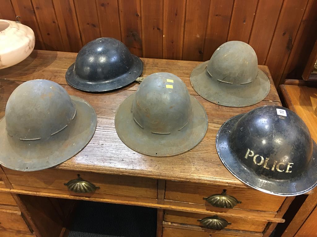 Collection of five tin helmets. Contactless collection is strictly by appointment on Thursday,