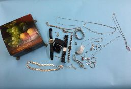 Jewellery box, assorted costume jewellery and wristwatches. Contactless collection is strictly by