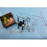 Jewellery box, assorted costume jewellery and wristwatches. Contactless collection is strictly by