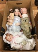 Three dolls and a teddy bear. Contactless collection is strictly by appointment on Thursday,