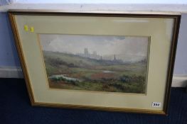 M. Davison, watercolour, signed, 'Landscape with Durham Cathedral in the distance', 25 x 38cm.