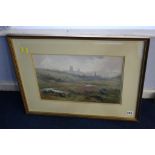 M. Davison, watercolour, signed, 'Landscape with Durham Cathedral in the distance', 25 x 38cm.