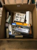 Box of assorted, costume jewellery, Parker pens etc. Contactless collection is strictly by