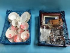 Two trays of assorted, including Royal Albert Val Dor and glass ships in bottles. Contactless