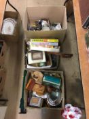 Three boxes assorted including tea china, vintage games etc. Contactless collection is strictly by