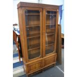 Tall oak two door display cabinet, 100cm wide x 190cm height x 31cm deep. Contactless collection