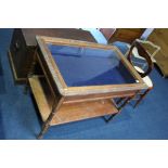 An oak glazed jewellery cabinet, with turned legs and plain under tier, 92cm wide. Contactless