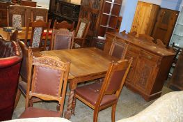 Oak dining room suite comprising sideboard, table and six chairs. Contactless collection is strictly