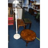 Cream standard lamp and a walnut claw and ball table. Contactless collection is strictly by