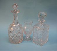 Two cut glass decanters and a vase. Contactless collection is strictly by appointment on Thursday,