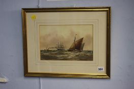 William Thomas Nichol Boyce, (1857-1911), watercolour, signed, dated 1901, 'Vessels at sea',