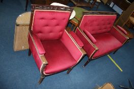 An Edwardian mahogany two seater settee and armchair. Contactless collection is strictly by