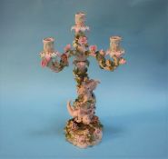 A continental porcelain three branch candelabra. Contactless collection is strictly by appointment