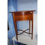 Mahogany oval two drawer side table, 59cm wide. Contactless collection is strictly by appointment on