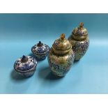 Pair of modern Cloisonne vases and covers and a pair of Chinese blue and white vases and covers,