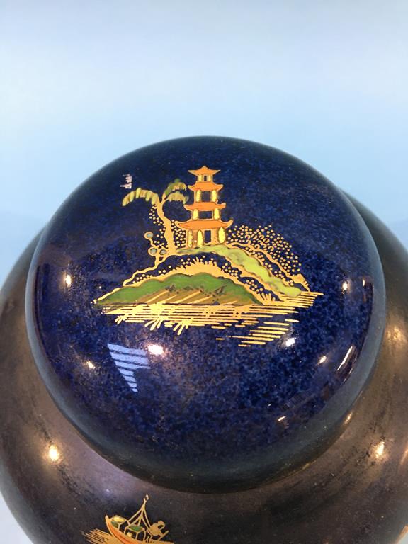 Blue glazed Carlton ware ginger jar and lid, Oriental style - Image 2 of 4