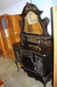 Victorian ebonised side cabinet, with mirrored back