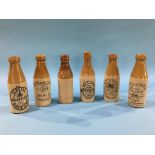 Six stoneware advertising bottles, William Robson Sunderland, George E. Evans, South Shields,