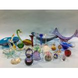 Large quantity of coloured glass and various paperweights