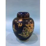 Blue glazed Carlton ware ginger jar and lid, Oriental style